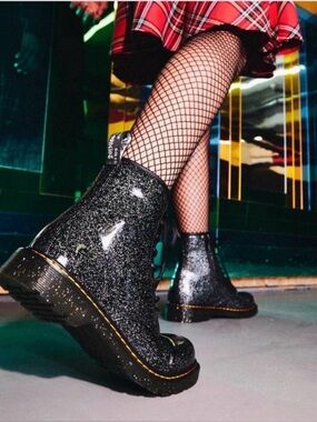 DR. MARTENS 1460 Cosmic Glitter Boots Black Sparkle Lace Up Side Zip Size 7